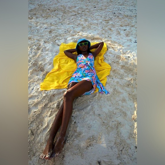 NWT For Love & Lemons Blue Yasmin Blue Tropical Floral Mini Dress 100% Bamboo M - Picture 6 of 15